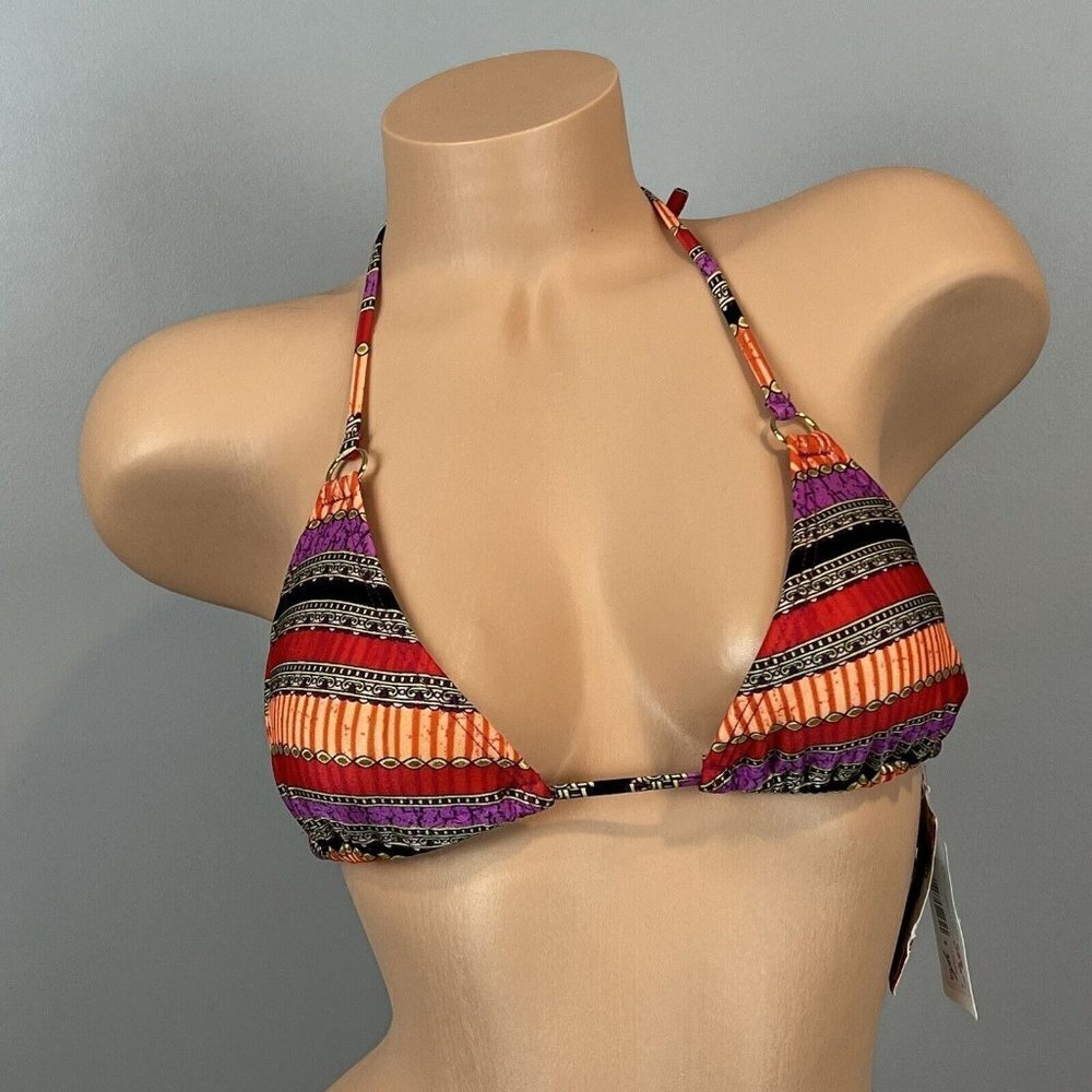 Luli Fama Bikini Top Womens Small Pura Fiesta Triangle‎ Halter Colorful NWT
